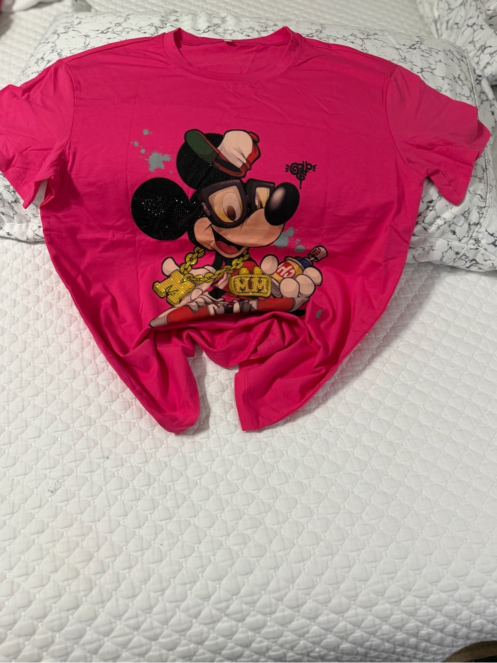 Minimum Kids Tee in Hot Pink with Mickey Mouse Graphic
